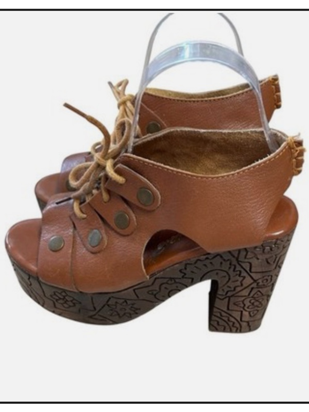 Free People Tan Brown Leather Lace-Up Platform Sandals
